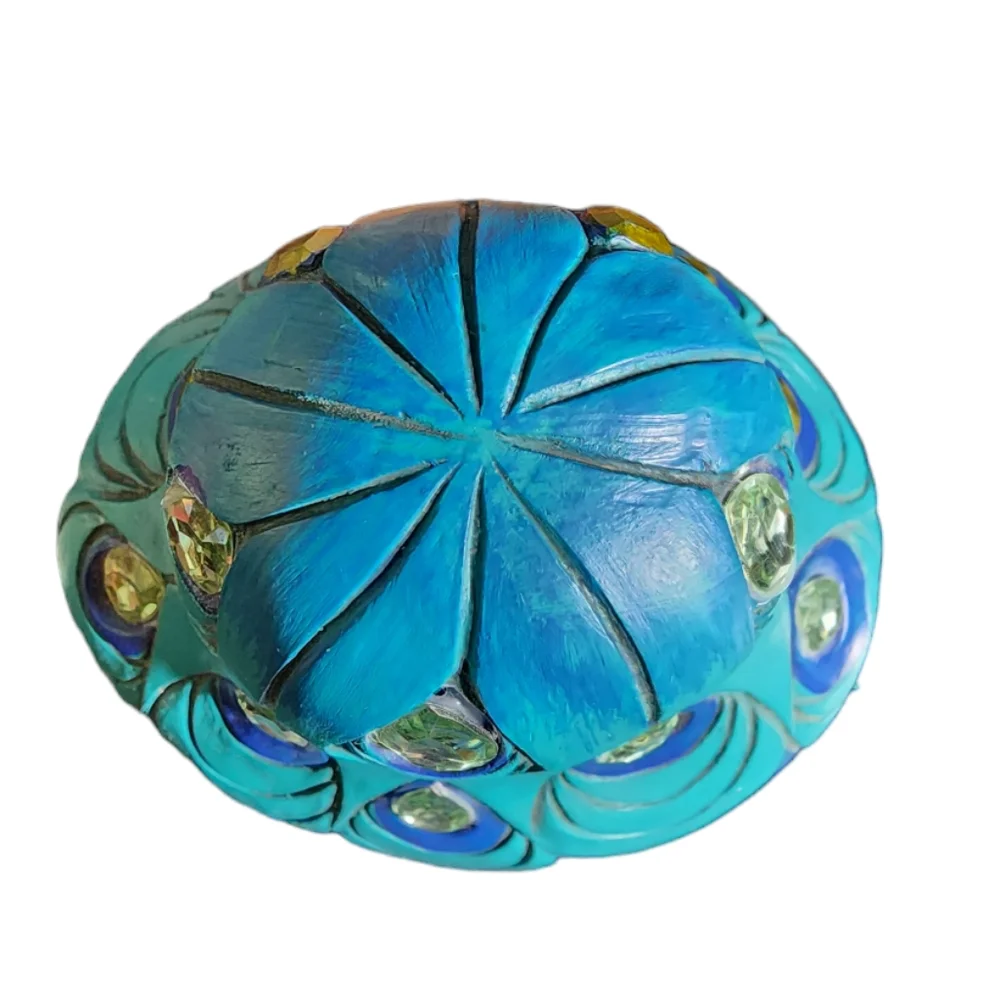 Jeweled "Hope" Turquoise Peacock Resin Mushroom Knickknack Decor 7.5"X5"X4"‎ - Picture 5 of 11
